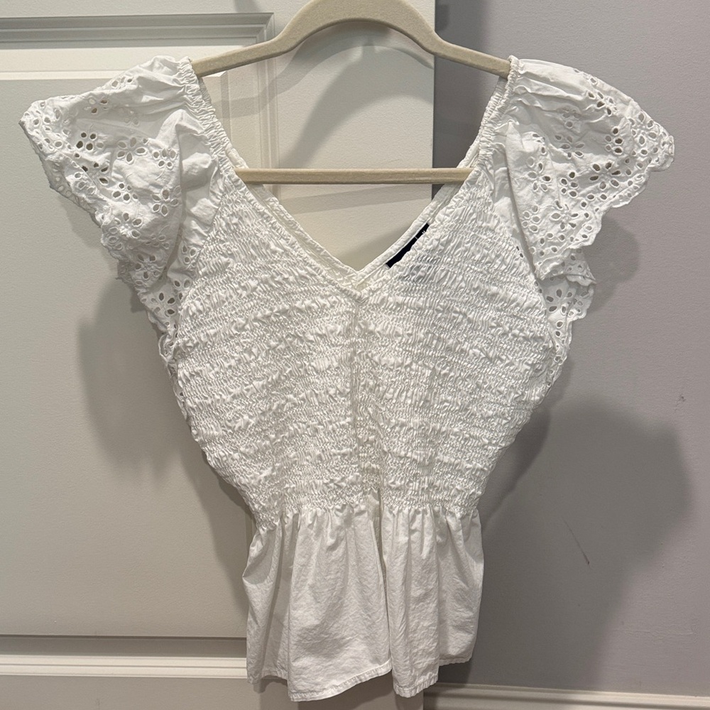GAP White Eyelet Smocked Blouse